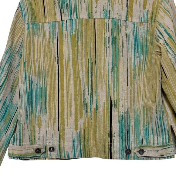 Chico's Green Tan Stripe Button Down Top Jacket Women's Small 4 Chico's Size 0 - Picture 6 of 14